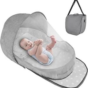 Portable Bassinet for Baby - Ultra-Lightweight Travel Crib with Canopy & Carry Bag
