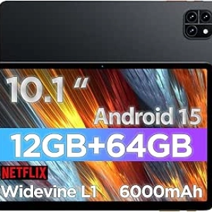 10.1 inch Android 15 Tablet - 12GB RAM, 64GB Storage, WiFi 6, 6000mAh Battery