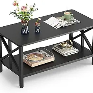 39" Modern 2-Tier Coffee Table with Storage - Farmhouse Style Living Room Furniture