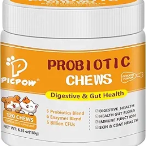 Best Probiotics for Dogs & Cats - 5 Strains, Digestive Enzymes & Prebiotics, 120 Chews