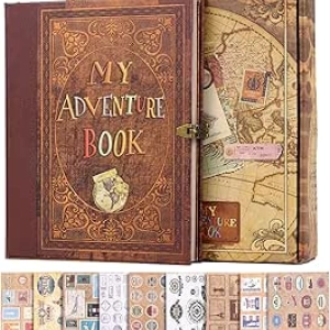Retro Adventure Scrapbook Photo Album - 124 Pages Travel Memory Book for Couples