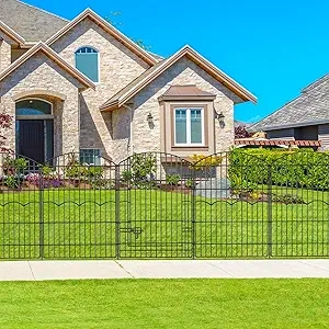 6-Panel Decorative Garden Fence 14.8ft - Rustproof Metal Dog & Animal Barrier Fence with Gate