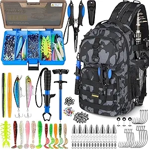 PLUSINNO Waterproof Fishing Backpack with Tackle Boxes & Rod Holder