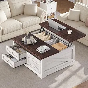 39.4'' Lift Top Coffee Table with Storage - Farmhouse Square Design, White
