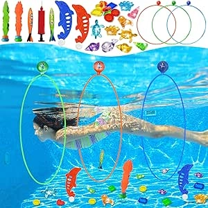 Jasonwell 28PCS Pool Diving Toys Set - Swim Through Rings & Underwater Treasures