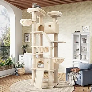 81in Multi-Level Cat Tree Tower for Large Cats - Stable Condo with Hammock & Sisal Posts