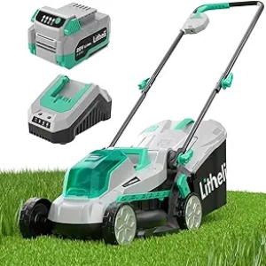 Litheli 13 Inch Cordless Lawn Mower - 20V Brushless Electric Mower with Battery
