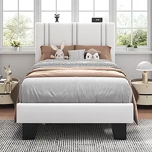 Feonase Twin Platform Bed Frame - Velvet Wingback, 800 lbs Weight Capacity