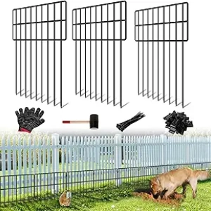 30-Panel Dog Fence Barrier 32.5ft - No Dig Metal Garden Border with Spike Base