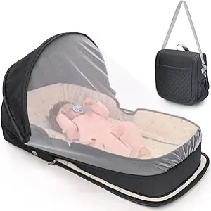 Portable Travel Bassinet for Baby 0-8M | Lightweight Foldable Co-Sleeper with Mosquito Net