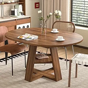43.3-59in Extendable Round Dining Table for 4-8 People | Modern Oval Kitchen Table with Storage