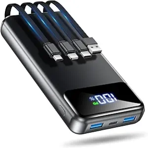 50000mAh Portable Charger Power Bank with 22.5W Fast Charging & Built-in Cables