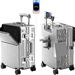 Zipperless Carry-On Luggage 22" - TSA Lock, USB Ports & Spinner Wheels