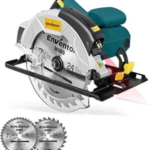 ENVENTOR 7-1/4" Circular Saw 10A - Laser Guide, 2 Blades, 5800RPM
