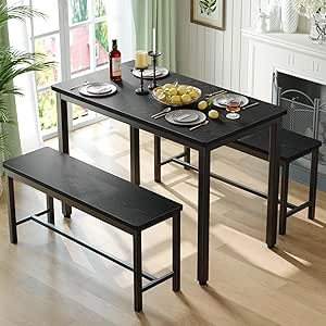 Tatub 4-Person Dining Table Set with Benches - Space-Saving Kitchen Table for Small Spaces