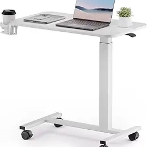 Adjustable Overbed Table with Lockable Wheels | Pneumatic Height Control 28-41"