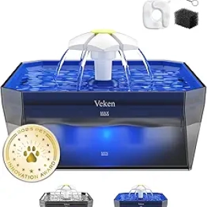 Veken Award-Winning Quiet Cat Water Fountain - 50oz Pet Hydration Dispenser for Cats, Dogs & Small Animals