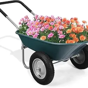 Moccha 2-Tire Wheelbarrow 330lbs Capacity - Heavy Duty Garden Wagon with Pneumatic Tires
