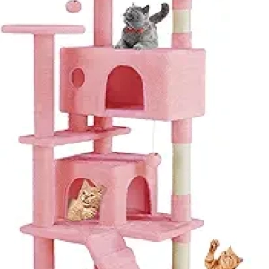 54 Inch Pink Cat Tree Tower with Scratching Posts & Climbing Ladder