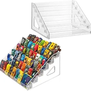 2 Pack Clear Acrylic Hot Wheels Display Shelf - 7 Layer Toy Car Organizer Storage Case
