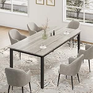 Industrial Dining Table for 6-8 | 70.8 inch Grey Kitchen Table with Metal Legs