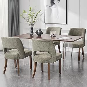 VKNOW Wooden Dining Chairs Set of 4 - Modern Upholstered Farmhouse Kitchen Chairs