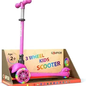 Pink 3 Wheel Scooter for Kids with LED Light-Up Wheels & Adjustable Handlebar