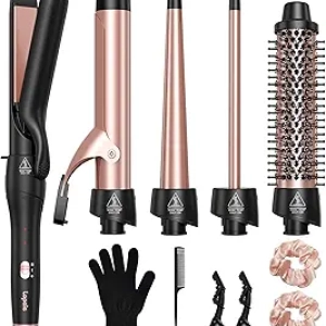 5-in-1 Curling Iron Set with Flat Iron & 4 Ceramic Barrels - Fast Heating Hair Curler