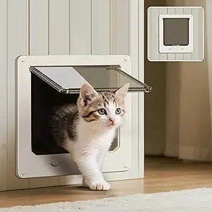 Thin Cat Door with 4-Way Lock for Windows & Sliding Doors - Medium (Up to 13 lbs)