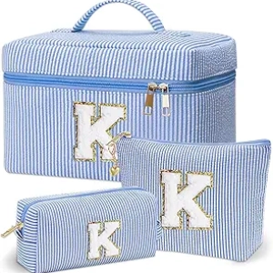 Personalized Monogram Makeup Bag Set for Women & Girls | Custom Initial Cosmetic Organizer