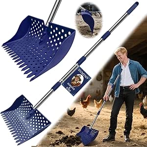 12-Inch 2-in-1 Chicken Poop Scooper & Rake | Patent Pending | Adjustable Handle 20-61"