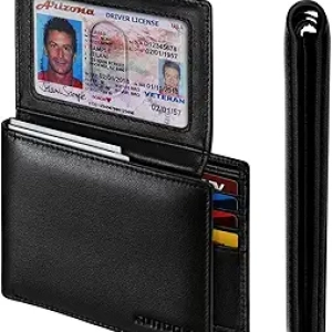 Premium Leather Bifold Wallet for Men | RFID Blocking | 12 Card Holder with Dual ID Windows