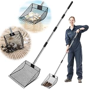 CAROD 2-in-1 Chicken Poop Scooper & Rake - Adjustable 24-68" Stainless Steel Handle