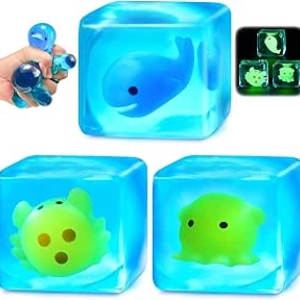 Glow in The Dark Squishy Stress Cube Fidget Toys for Adults & Kids