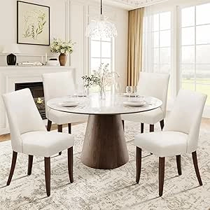 COLAMY Upholstered Dining Chairs Set of 4 - Modern Farmhouse Kitchen Chairs with Wood Legs