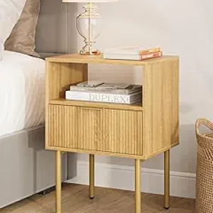 Mid-Century Modern Nightstand with Storage Drawer - Gold Frame Bedside Table