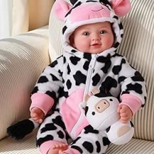 17-Inch Realistic Baby Doll Girl with Cow Outfit - Soft Body Lifelike Baby Dolls for Kids