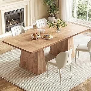 6-Person Wooden Dining Table - Modern Oak Rectangle Table with Heavy Duty Legs