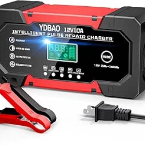 10A 12V Smart Car Battery Charger - Fully Automatic with LCD Display & Temperature Compensation
