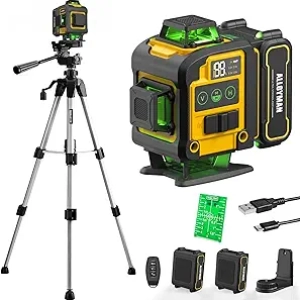 4x360° Green Laser Level with Tripod - Self Leveling Laser Tool for Home & Professional Use