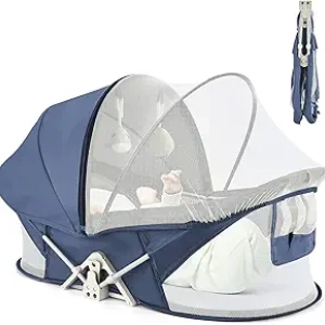 Portable Baby Bassinet Travel Bed with Mosquito Net & Sunshade Canopy