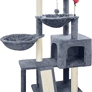 Grey Cat Tree with Scratching Posts, Condo & Hammocks - Indoor Cat Tower