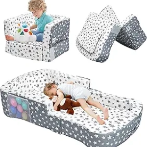 2-in-1 Portable Toddler Travel Bed & Chair - Convertible Crib with Storage