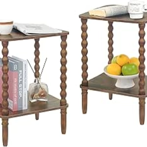 Side Tables Set of 2 with Storage Shelf - Rustic Brown End Tables for Bedroom & Living Room