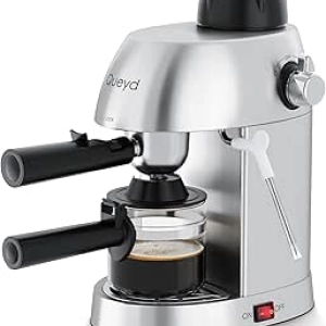 Queyd 3.5 Bar Espresso Machine - Compact Stainless Steel Cappuccino Maker with Milk Frother