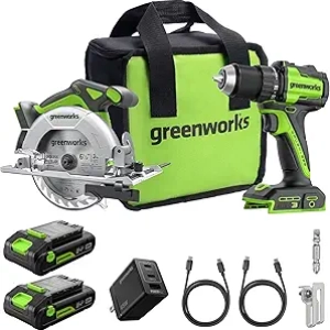 GREENWORKS 24V Brushless Drill & Circular Saw Combo Kit with USB-C Batteries