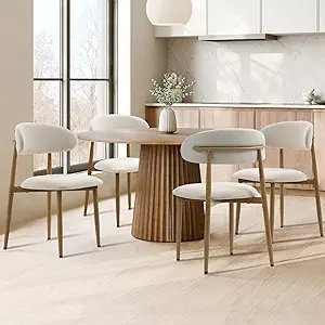 UVV Set of 4 Modern Metal Dining Chairs - Upholstered Kitchen Chairs with Farmhouse Style