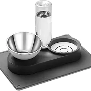 Marchul 2-in-1 Elevated Dog & Cat Bowl with Gravity Water Bottle - Anti-Spill Mat Included