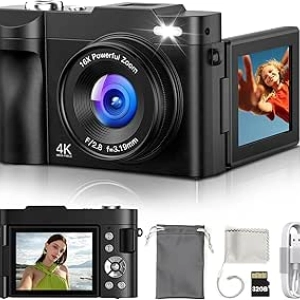 4K Digital Camera 50MP with 16X Zoom & 180° Flip Screen for Vlogging