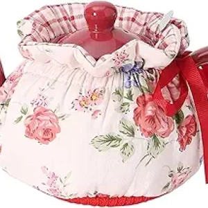 Vintage Floral Tea Cozy for Teapot - White Rose Cotton Insulated Kettle Cover